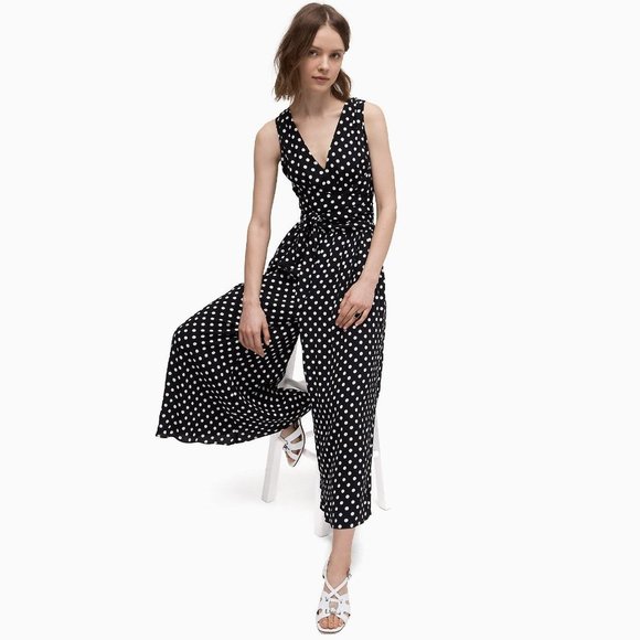 Kate Spade NWT Lia Dot Jumpsuit Wide Leg Black White Polka Dot Size 2 - Picture 2 of 11